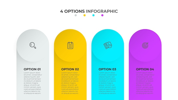 Vector plantilla de infografías de negocios diseño de procesos de línea de tiempo con iconos de marketing y cuatro opciones o ilustración de pasos