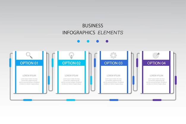 Plantilla de infografías de negocios de presentación con 4 opciones.