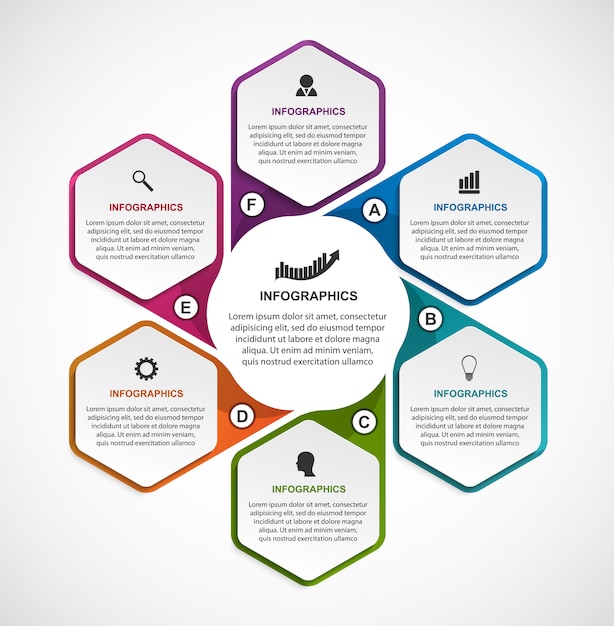 Plantilla de infografías de opciones hexagonales