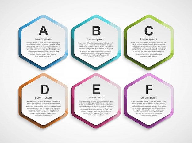 Plantilla de infografías de opciones hexagonales.