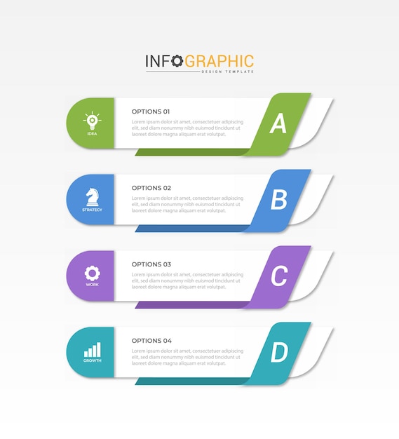 plantilla infográfica de 4 pasos con 4 opciones diagrama de flujo que se puede utilizar para la visualización y presentación de datos de informes empresariales Ilustración vectorial de elementos infográficos de línea de tiempo