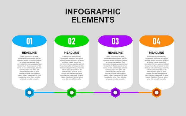 Plantilla infográfica con 4 pasos coloridos para presentaciones, negocios y carteles.