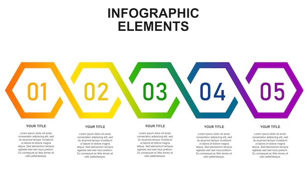 Plantilla infográfica con 5 pasos en colores para presentaciones, negocios y carteles.