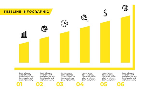 Vector plantilla infográfica de 6 pasos de escaleras amarillas