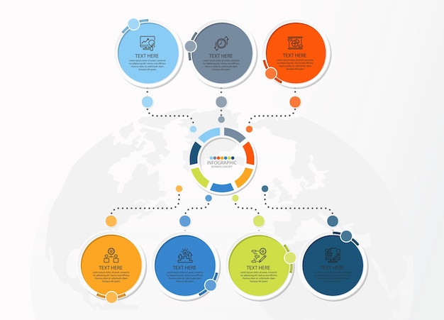 Plantilla infográfica básica con proceso de 7 pasos o gráfico de proceso de opciones