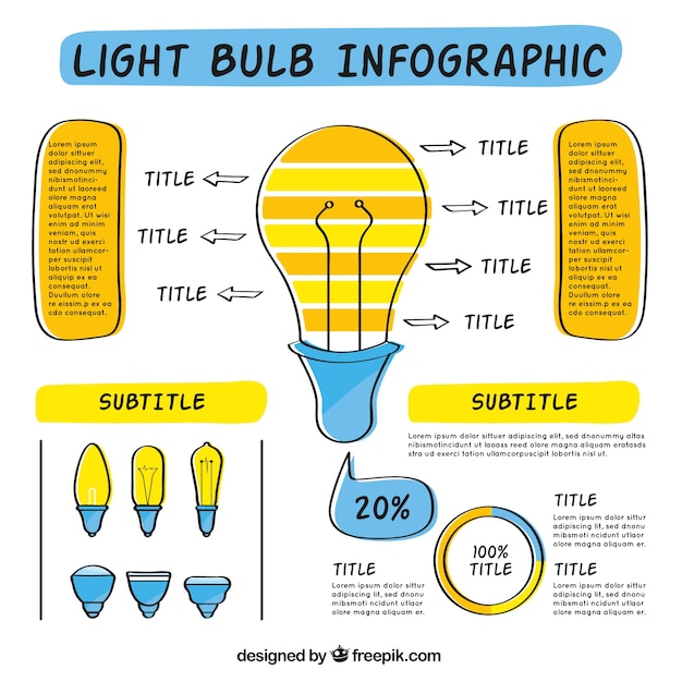 Vector plantilla infográfica de bombillas dibujadas a mano