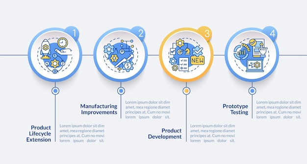 Plantilla infográfica circular de aplicaciones gemelas digitales. Fabricación. Visualización de datos con 4 pasos. Gráfico de información de la línea de tiempo del proceso. Diseño de flujo de trabajo con iconos de línea. Lato-Bold, fuentes regulares utilizadas