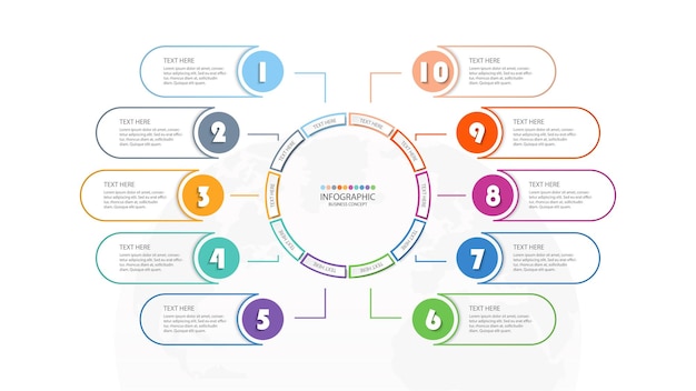 Plantilla infográfica de círculo básico con proceso de 10 pasos o gráfico de proceso de opciones utilizado para presentaciones de diagramas de procesos diseño de flujo de trabajo infografía de diagrama de flujo ilustración vectorial eps10