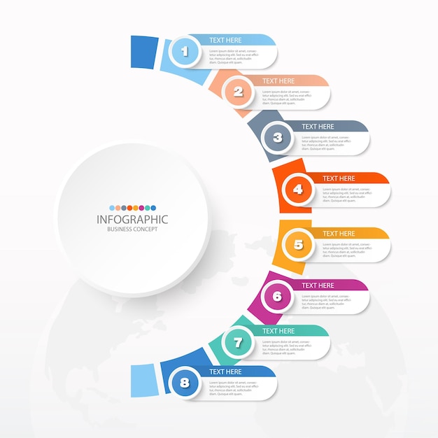 Plantilla infográfica de círculo básico con proceso de 8 pasos o gráfico de proceso de opciones Se utiliza para presentaciones de diagramas de procesos diseño de flujo de trabajo infografía de diagrama de flujo Ilustración vectorial eps10