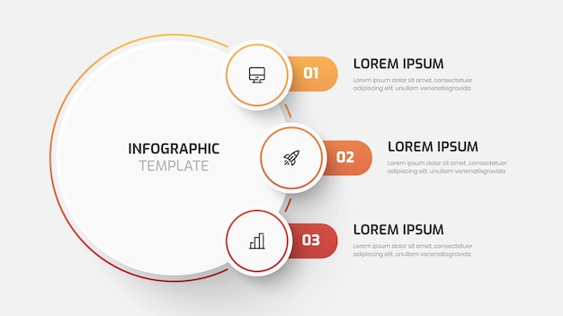 Plantilla infográfica de círculo central empresarial con etiqueta de círculo de color degradado 3 número e icono