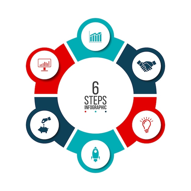 Plantilla infográfica de círculo vectorial para diagrama de ciclo con 6 opciones, pasos o procesos