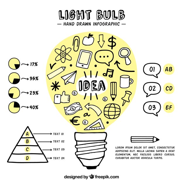 Plantilla infográfica dibujada a mano con forma de bombilla