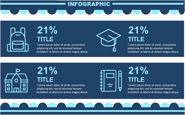 Plantilla infográfica de educación de regreso a la escuela con 4 opciones de diseño vectorial