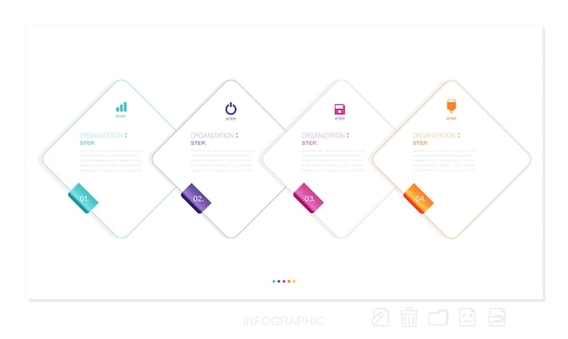 Plantilla infográfica de elementos de opciones de pasos para sitio web, aplicaciones de interfaz de usuario, presentación comercial.