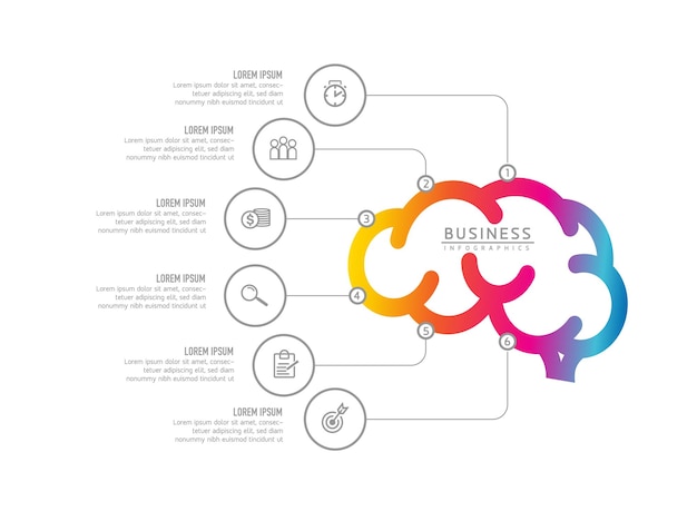 Plantilla infográfica empresarial de pasos de conexión con 6 elementos