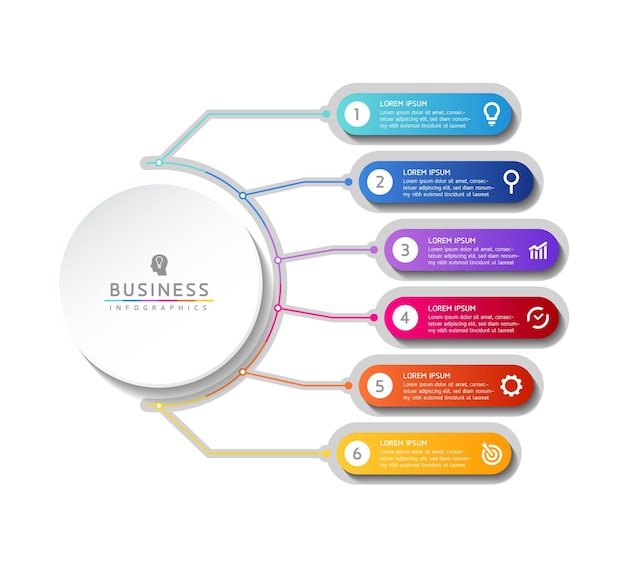 Plantilla infográfica empresarial de pasos de conexión con 6 elementos