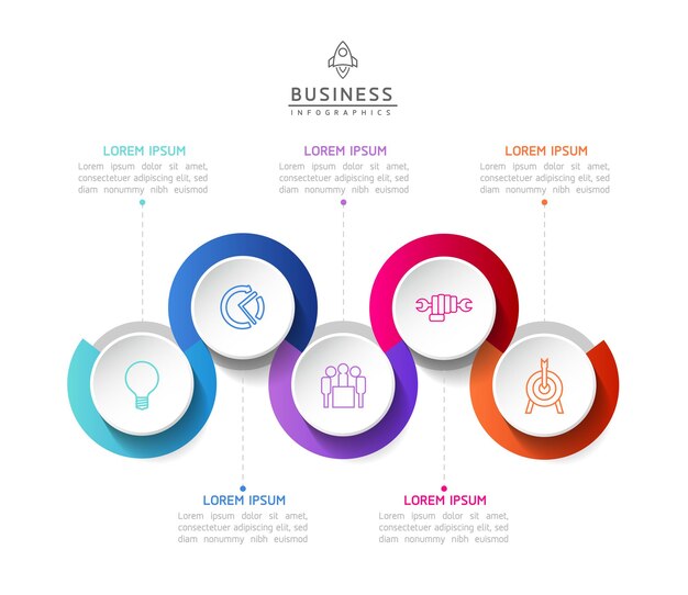 Plantilla infográfica empresarial de pasos de conexión circular con 5 elementos