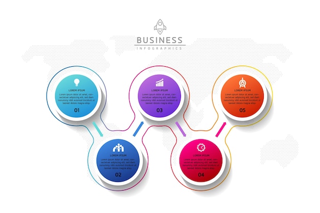 Plantilla infográfica empresarial de pasos de conexión circular con 5 elementos