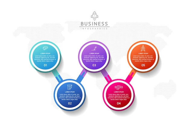 Plantilla infográfica empresarial de pasos de conexión circular con 5 elementos