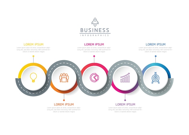 Plantilla infográfica empresarial de pasos de conexión circular con 5 elementos