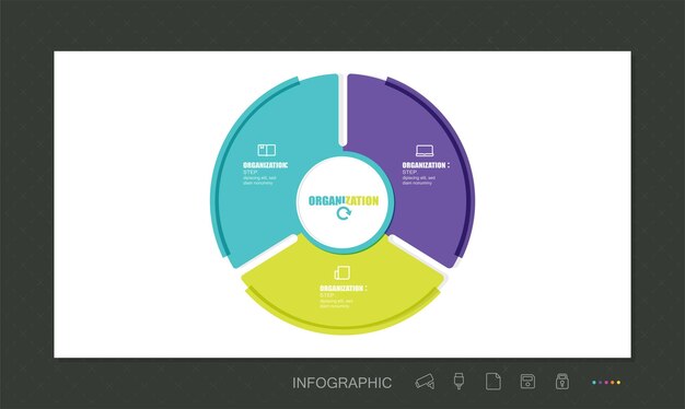 Plantilla infográfica de gráfico circular con 3 opciones para presentaciones, publicidad, diseños, iconos