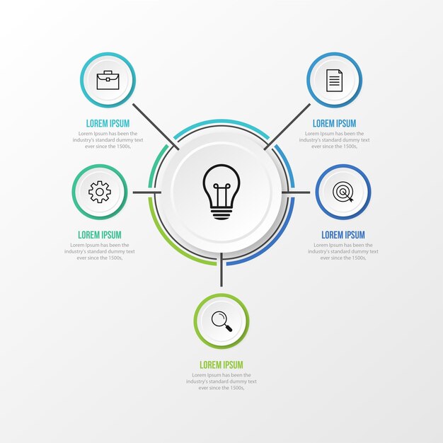 Plantilla infográfica de gráfico circular con 5 opciones para presentaciones, diseños publicitarios, informes anuales