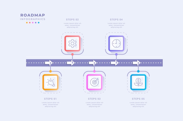 Plantilla infográfica de hoja de ruta profesional con ilustración de diseño de cinco pasos