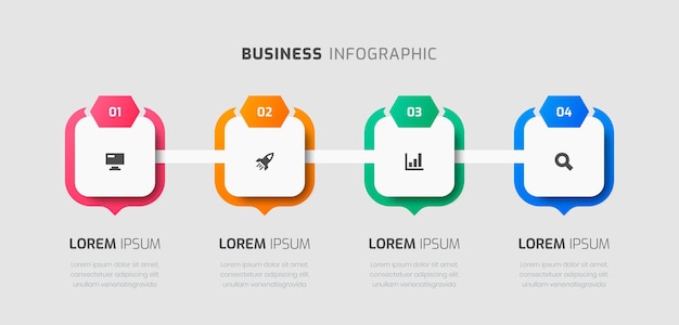 Plantilla infográfica de línea de tiempo vectorial con iconos de etiquetas cuadradas y 4 números para presentación