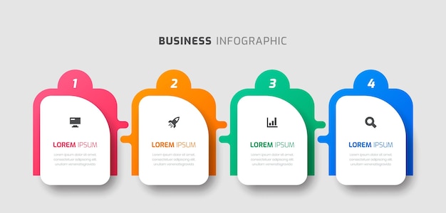 Plantilla infográfica de línea de tiempo vectorial con iconos de etiquetas cuadradas y 4 números para presentación