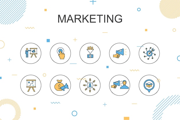 Plantilla infográfica de moda de marketing Diseño de línea delgada con promoción de llamada a la acción plan de marketing estrategia de marketing
