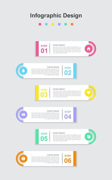 Plantilla infográfica de negocios abstractos coloridos de seis pasos