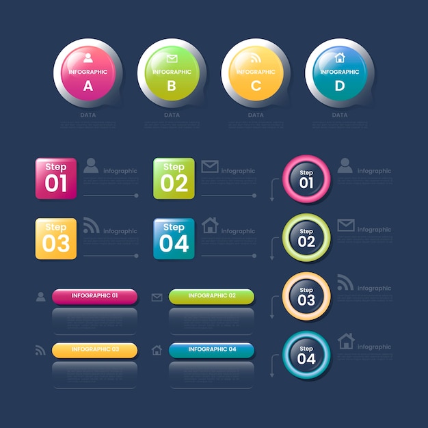 Vector plantilla infográfica paso brillante realista