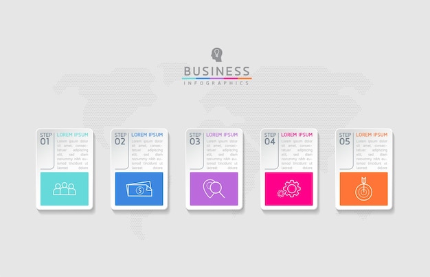 Plantilla infográfica de pasos de conexión con 5 elementos