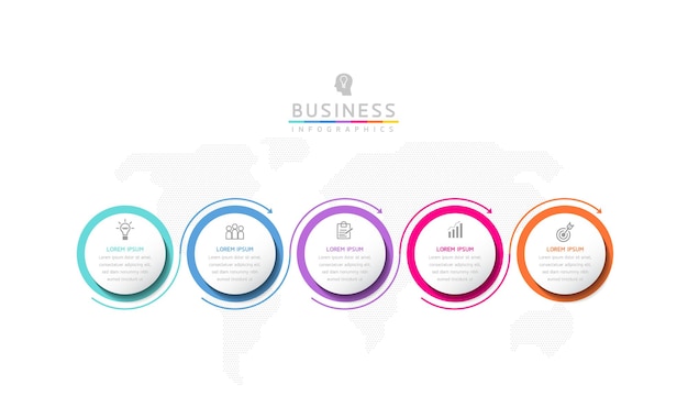 Plantilla infográfica de pasos de conexión circular con 5 elementos