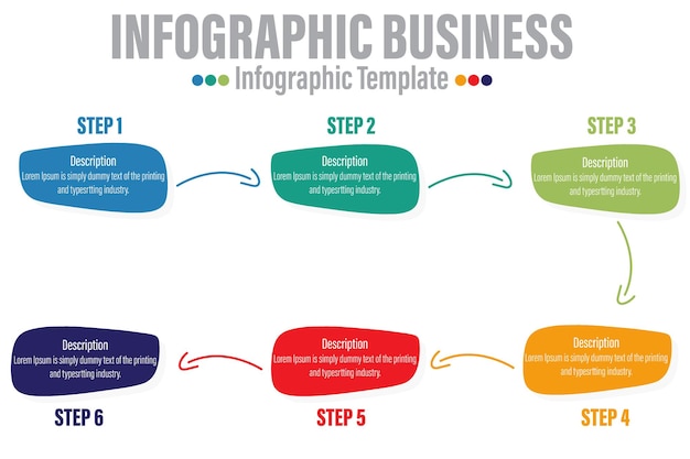 La plantilla infográfica de presentación con Six 6 opciones de diseño de infografías vectoriales se puede utilizar para pasos o procesos de diseño de flujo de trabajo