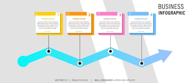 Plantilla infográfica de procesos de negocio Diseño de línea delgada con números 4 opciones o pasos Vector illu