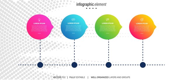 Plantilla infográfica de procesos de negocio Diseño de línea delgada con números 4 opciones o pasos Vector illu