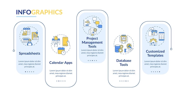 Plantilla infográfica de rectángulo de herramientas de calendario editorial
