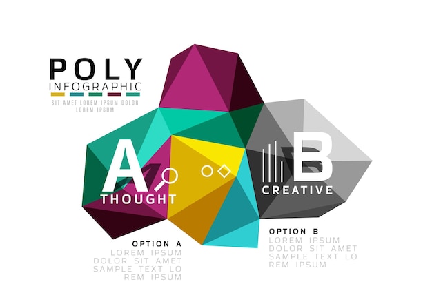 Plantilla infográfica de triángulo abstracto de baja poli Fondo vectorial para opciones de número de diagrama de diseño de flujo de trabajo o diseño web