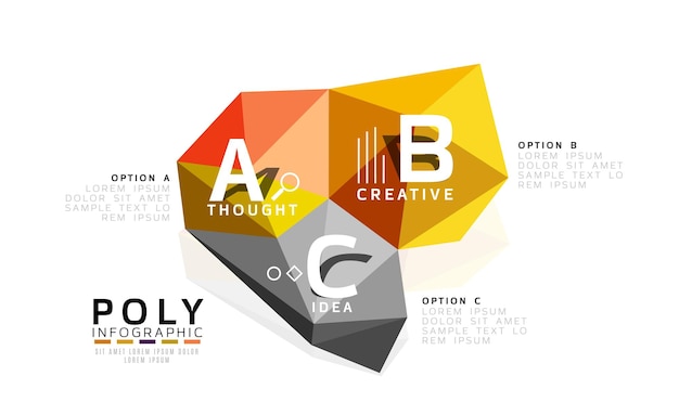 Plantilla infográfica de triángulo abstracto de baja poli Fondo vectorial para opciones de número de diagrama de diseño de flujo de trabajo o diseño web
