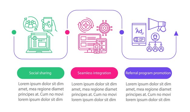 Plantilla infográfica vectorial de elementos clave del programa de referencia
