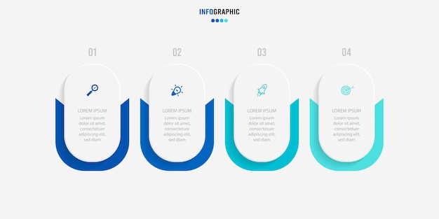 Plantilla Infograpics de presentación Concepto de negocio con 4 opciones de números e iconos de marketing