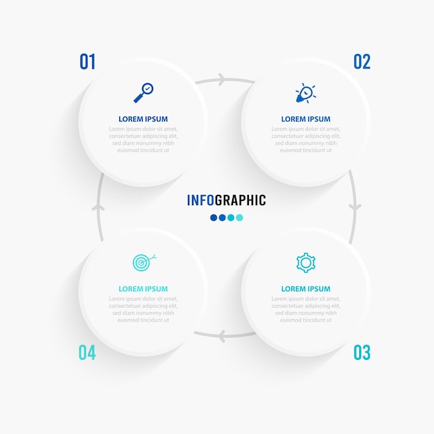 Plantilla Infograpics de presentación Concepto de negocio con 4 opciones de números e iconos de marketing