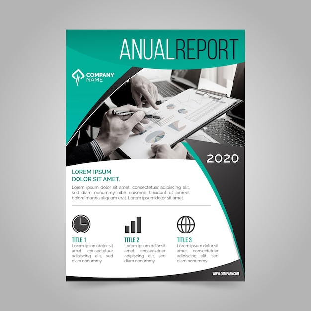 Vector plantilla de informe anual abstracto con foto