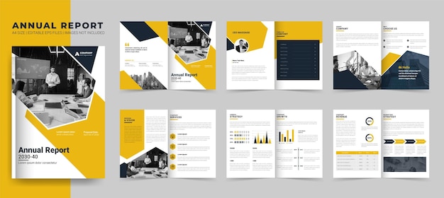 Plantilla de informe anual corporativo o diseño de folleto comercial y diapositiva de presentación de perfil de empresa