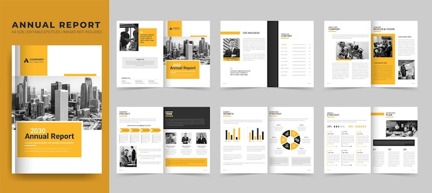 Plantilla de informe anual corporativo o diseño de folleto comercial y presentación del perfil de la empresa