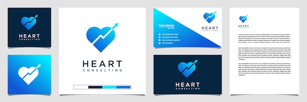 Plantilla de inspiración de logotipo de carta de corazón creativo. tarjeta de visita con logo y membrete