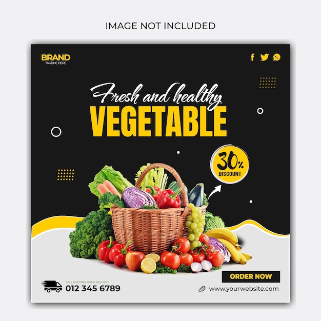 Plantilla de instagram de banner web de publicación en redes sociales de promoción de entrega de verduras y comestibles saludables