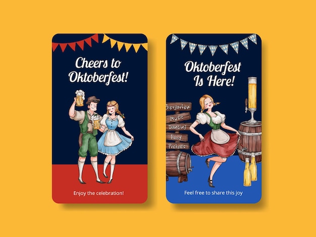 Plantilla de instagram con concepto festivo de oktoberfestestilo acuarela