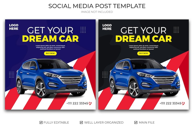 Plantilla de instagram de diseño de publicación de redes sociales de automóvil moderno